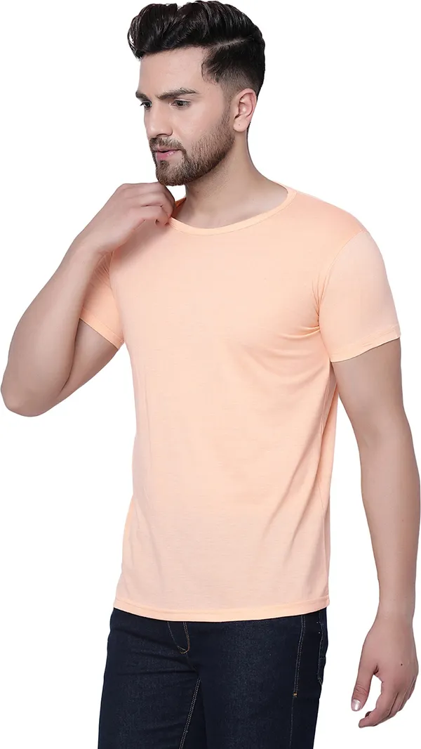 Beige_Cotton_Solid_Round_Neck_Regukar_Fit_T-Shirt_For_Men