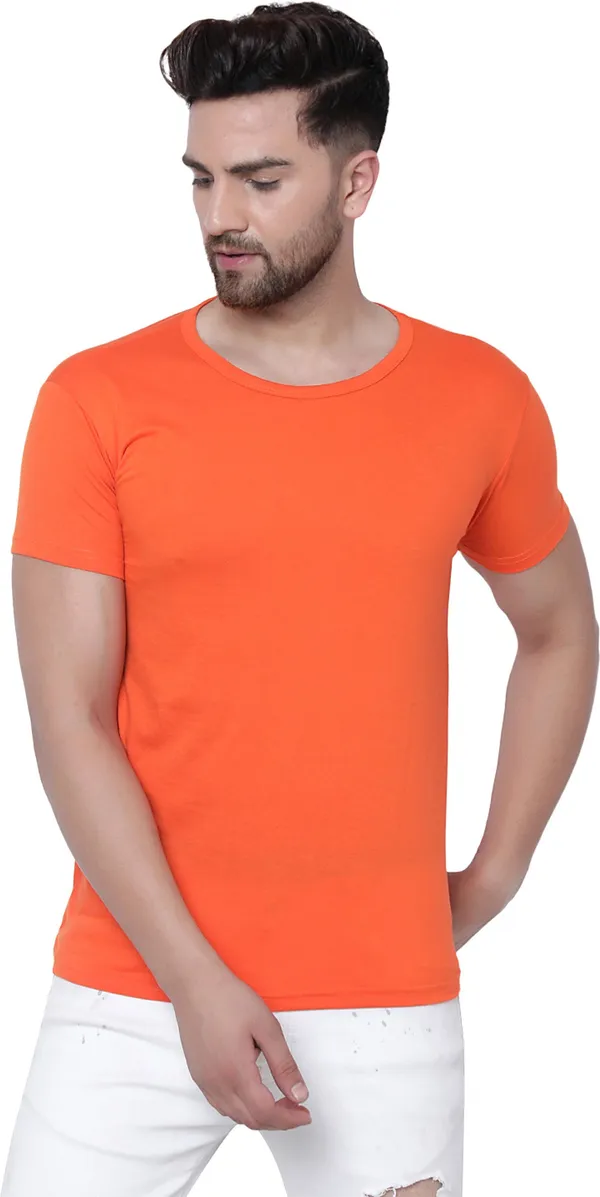 Orange_Cotton_Solid_Men_Round_Neck_Orange_Regukar_Fit_T-Shirt_For_Men