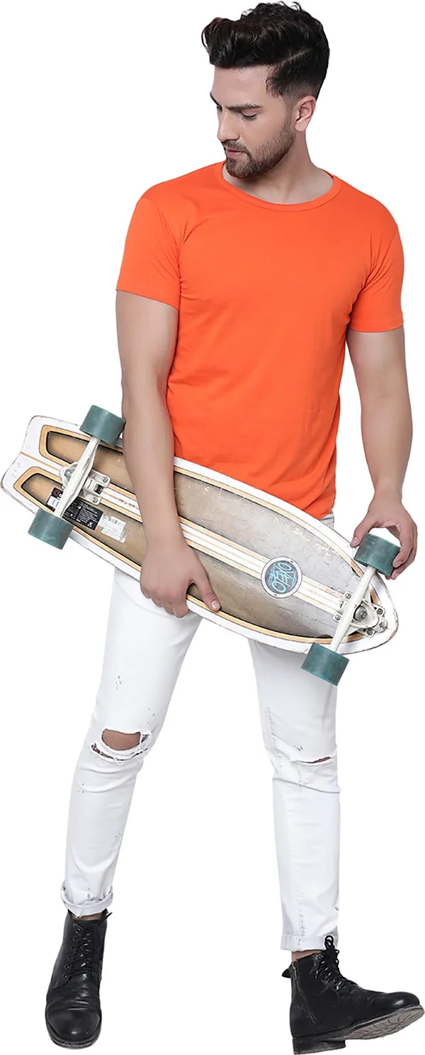 Orange_Cotton_Solid_Men_Round_Neck_Orange_Regukar_Fit_T-Shirt_For_Men
