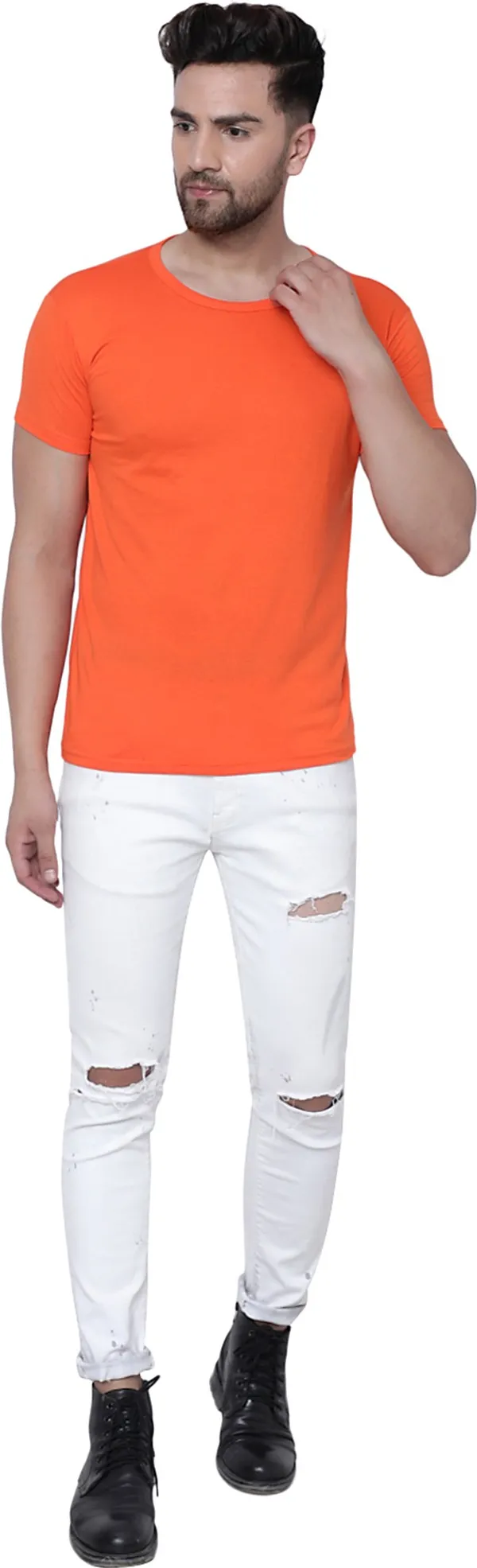 Orange_Cotton_Solid_Men_Round_Neck_Orange_Regukar_Fit_T-Shirt_For_Men