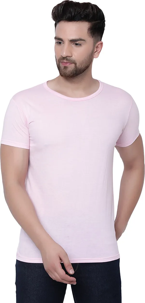 Pink_Cotton_Solid_Round_Neck_Regukar_Fit_T-Shirt_For_Men