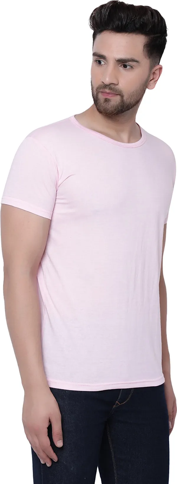 Pink_Cotton_Solid_Round_Neck_Regukar_Fit_T-Shirt_For_Men