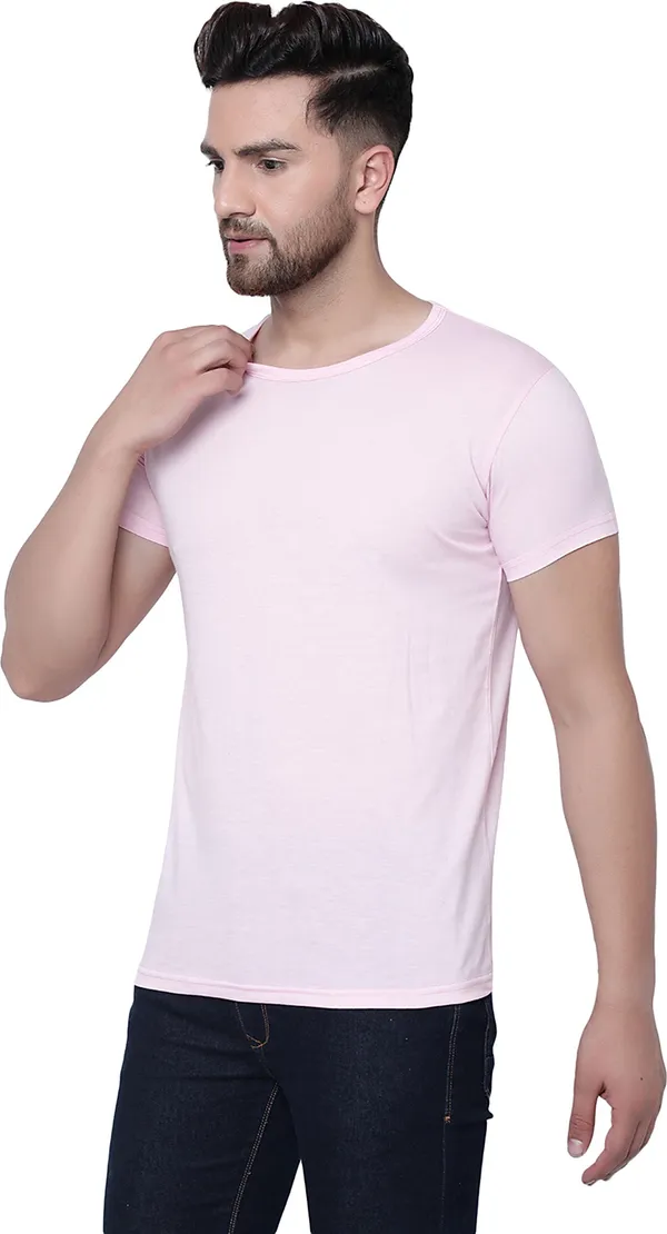 Pink_Cotton_Solid_Round_Neck_Regukar_Fit_T-Shirt_For_Men