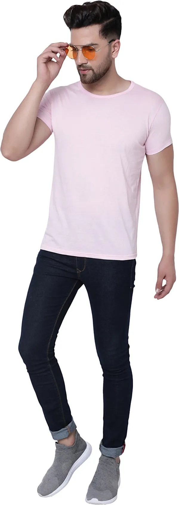 Pink_Cotton_Solid_Round_Neck_Regukar_Fit_T-Shirt_For_Men