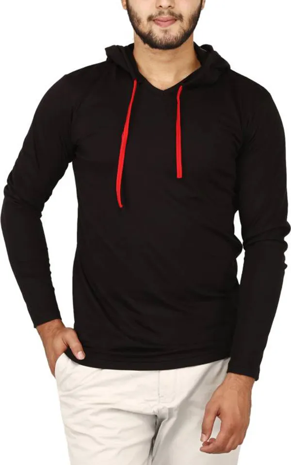 Black_Cotton_Solid_Men_Hooded_Neck_Regukar_Fit_T-Shirt_For_Men