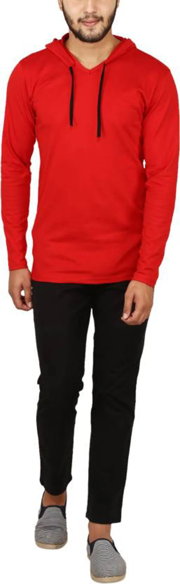 Red_Cotton_Solid_Men_Hooded_Neck_Regukar_Fit_T-Shirt_For_Men