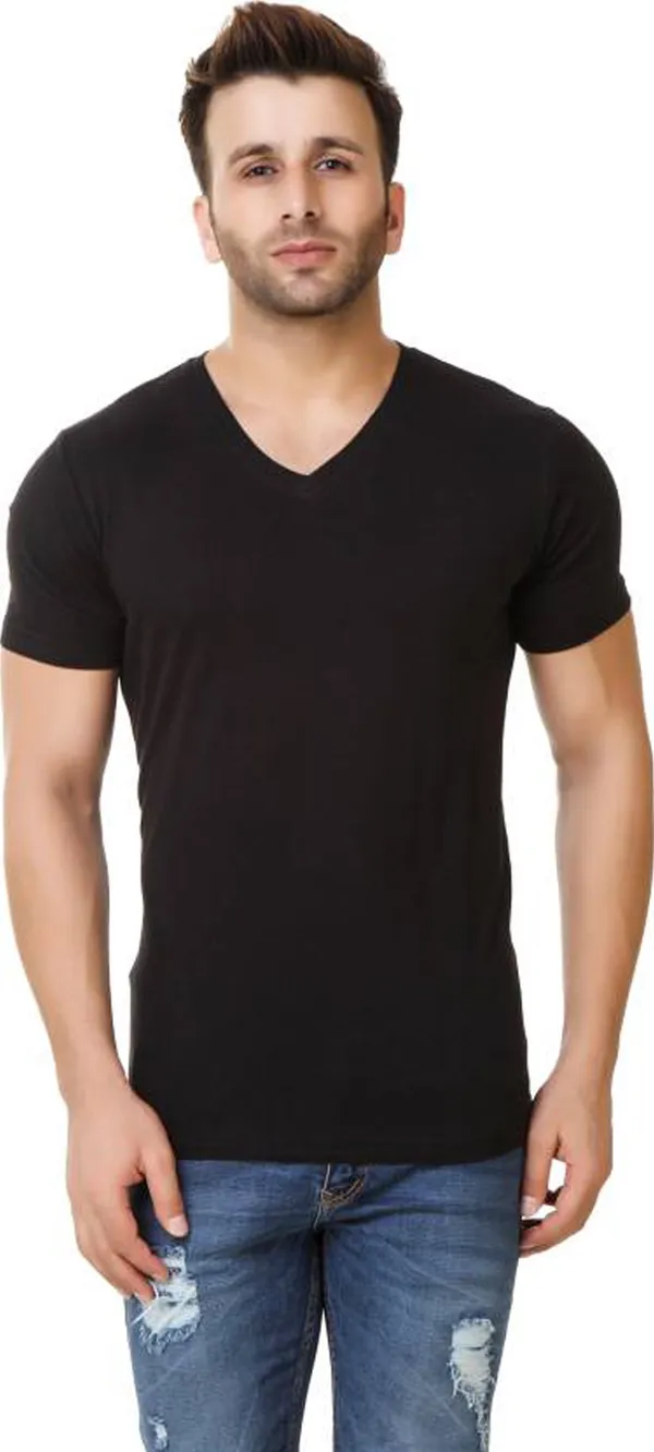 Black_Cotton_Solid_V_Neck_Regukar_Fit_T-Shirt_For_Men