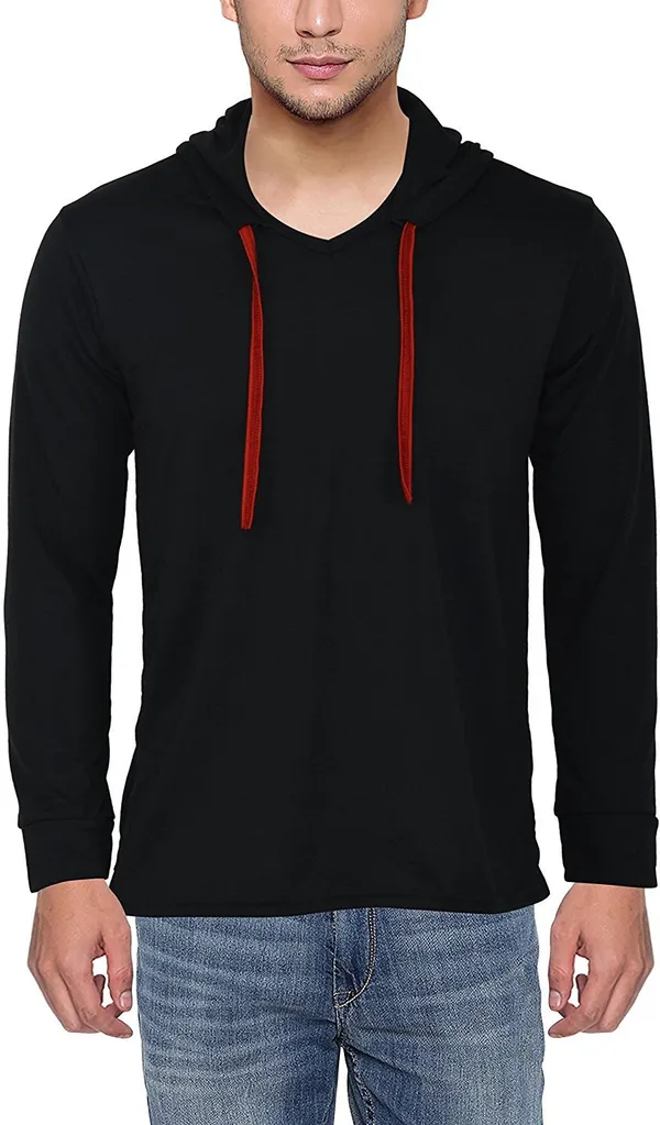 Black_Cotton_Solid_Hooded_Neck_Regukar_Fit_T-Shirt_For_Men