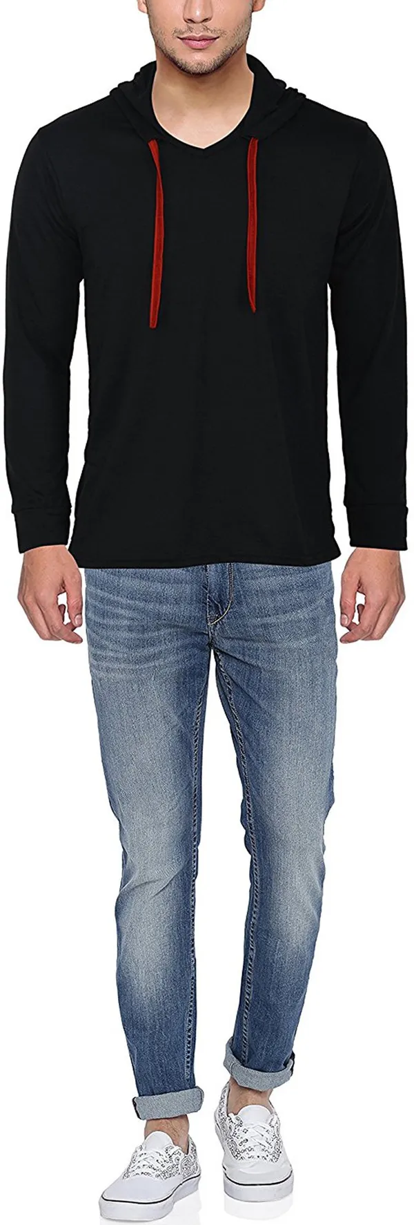 Black_Cotton_Solid_Hooded_Neck_Regukar_Fit_T-Shirt_For_Men