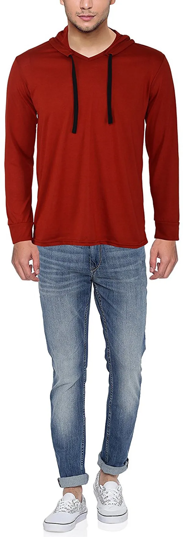 Maroon_Cotton_Solid_Hooded_Neck_Regukar_Fit_T-Shirt_for_men
