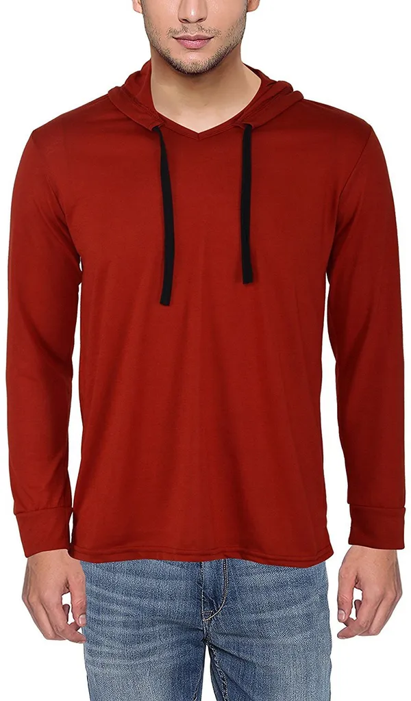 Maroon_Cotton_Solid_Hooded_Neck_Regukar_Fit_T-Shirt_for_men