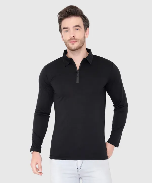 Black_Cotton_Solid_Polo_Neck_Regukar_Fit_T-Shirt_For_Men