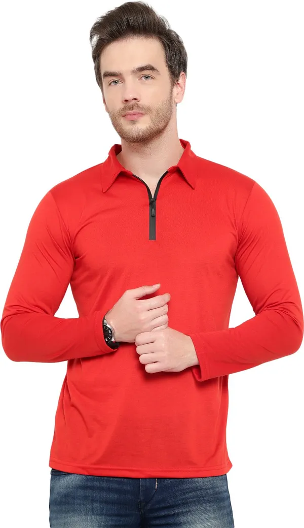 Red_Cotton_Solid_Polo_Neck_Regukar_Fit_T-Shirt_For_Men