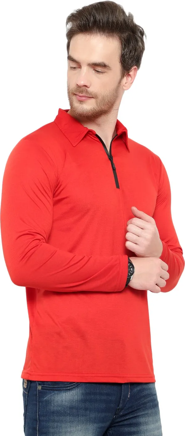 Red_Cotton_Solid_Polo_Neck_Regukar_Fit_T-Shirt_For_Men