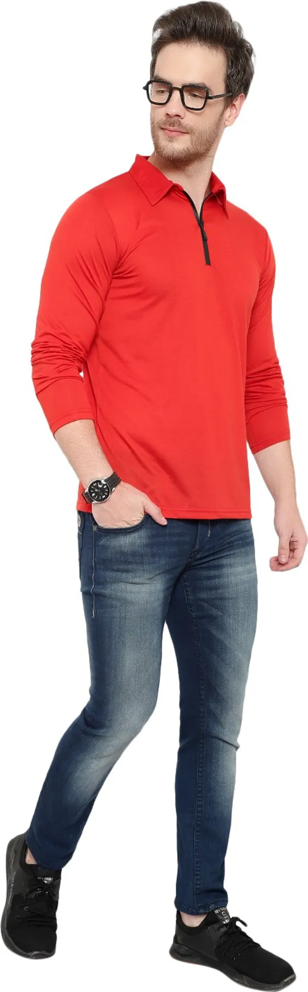 Red_Cotton_Solid_Polo_Neck_Regukar_Fit_T-Shirt_For_Men