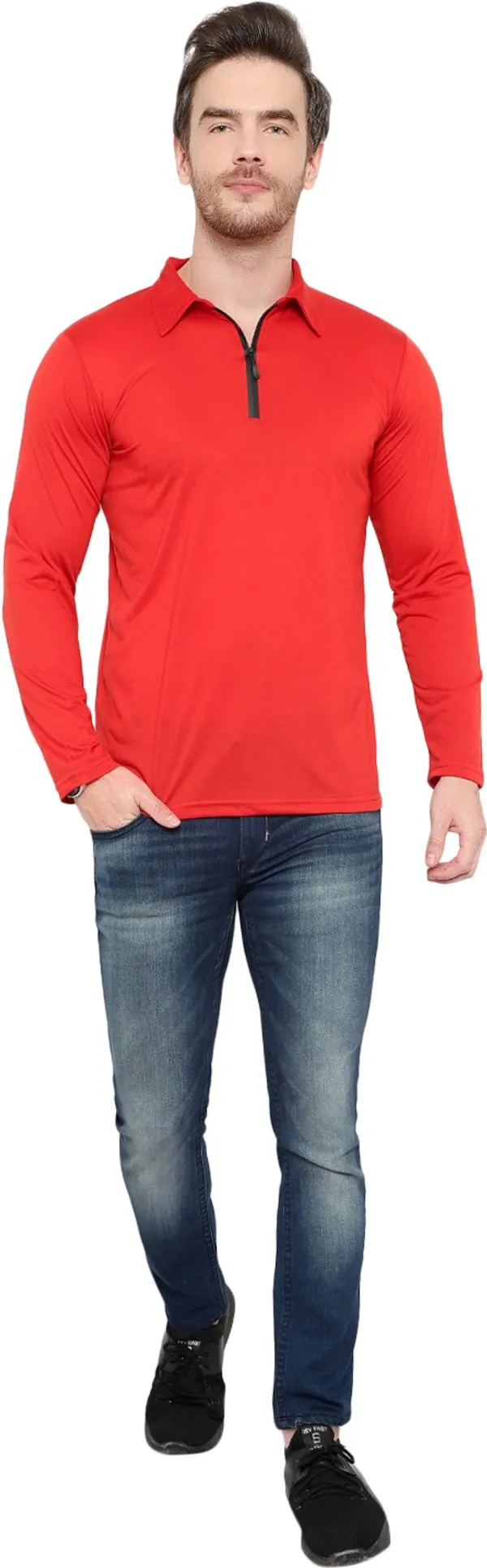 Red_Cotton_Solid_Polo_Neck_Regukar_Fit_T-Shirt_For_Men