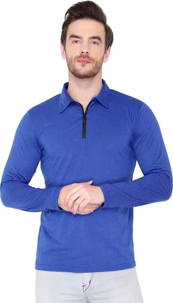 Dark_Blue_Cotton_Solid_Polo_Neck_Regukar_Fit_T-Shirt_For_Men