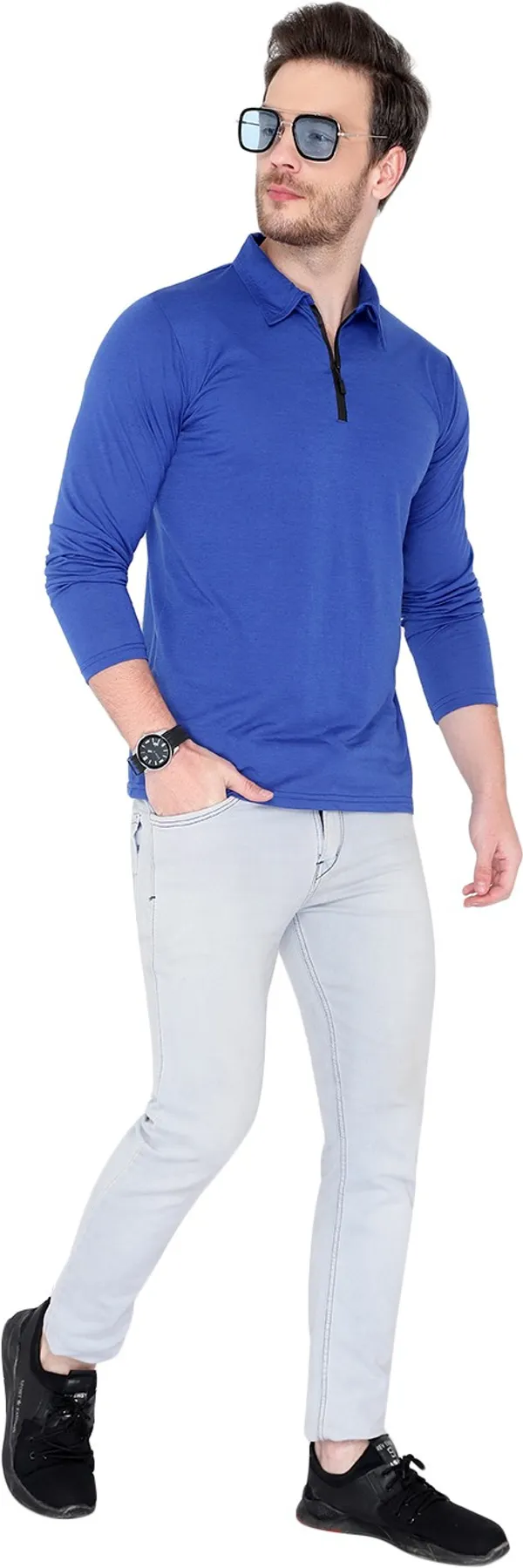 Dark_Blue_Cotton_Solid_Polo_Neck_Regukar_Fit_T-Shirt_For_Men