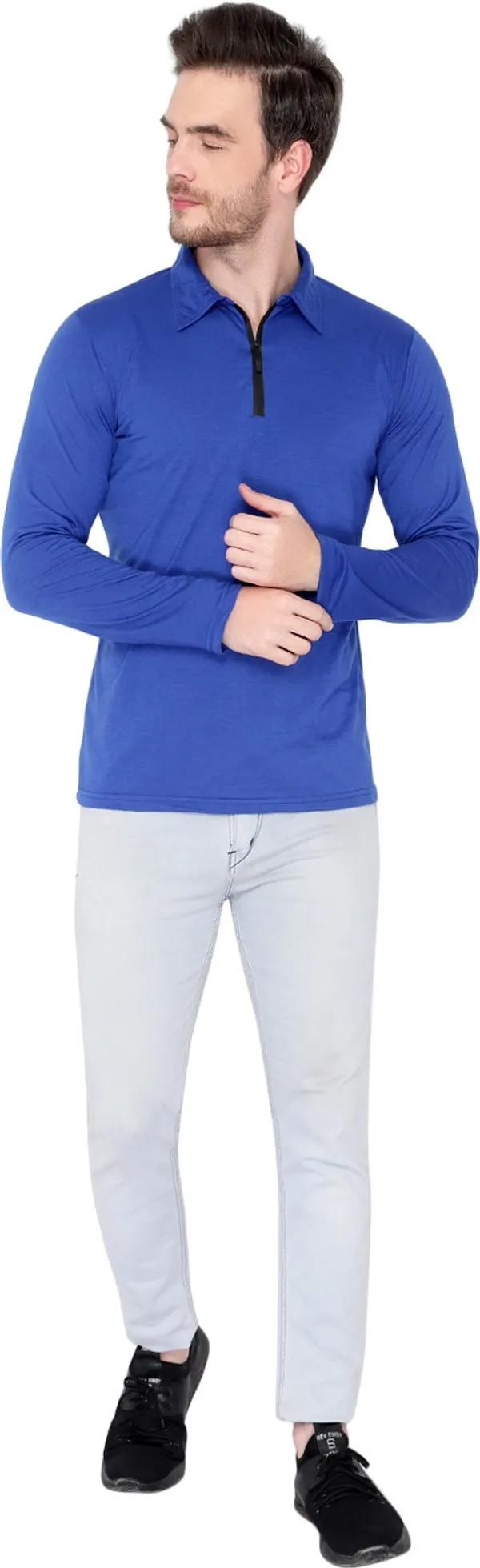 Dark_Blue_Cotton_Solid_Polo_Neck_Regukar_Fit_T-Shirt_For_Men