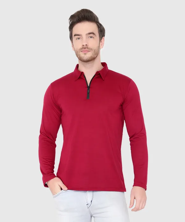 Maroon_Cotton_Solid_Polo_Neck_Regukar_Fit_T-Shirt_For_Men