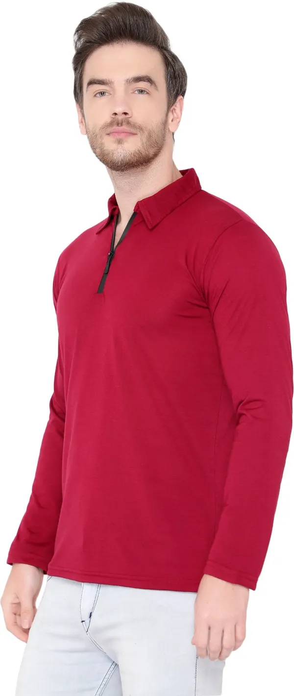 Maroon_Cotton_Solid_Polo_Neck_Regukar_Fit_T-Shirt_For_Men