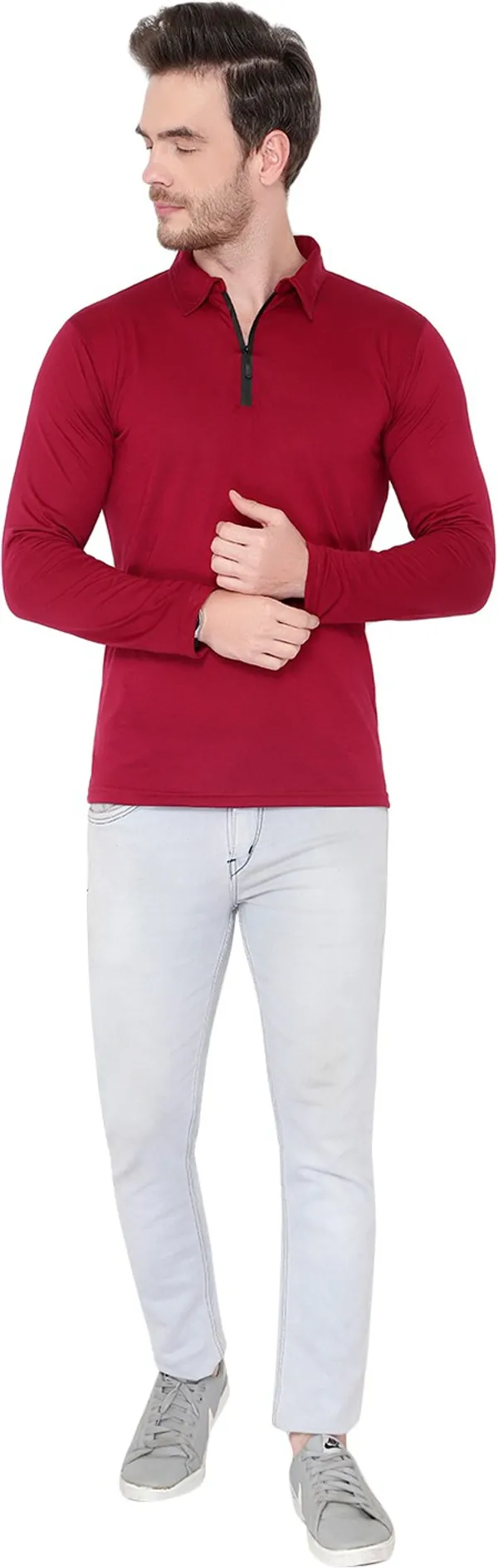 Maroon_Cotton_Solid_Polo_Neck_Regukar_Fit_T-Shirt_For_Men