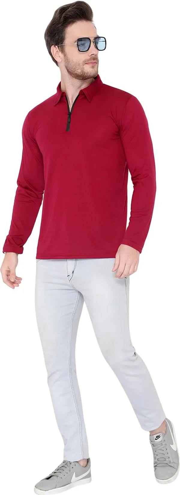 Maroon_Cotton_Solid_Polo_Neck_Regukar_Fit_T-Shirt_For_Men