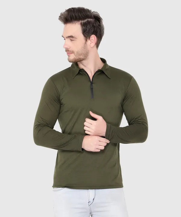 Green_Cotton_Solid_Polo_Neck_Regukar_Fit_T-Shirt_For_Men