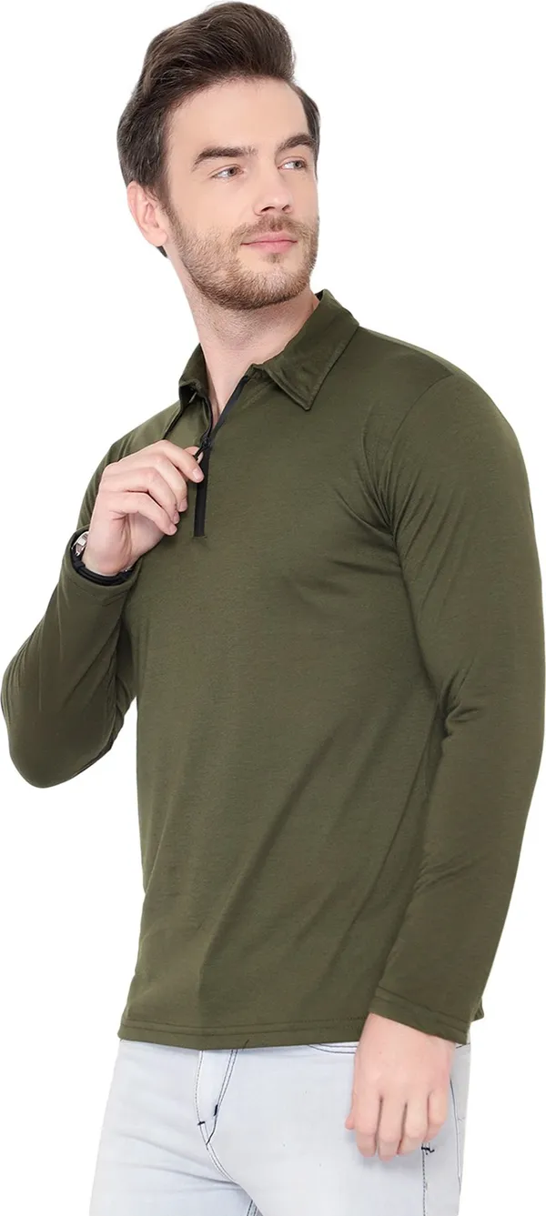 Green_Cotton_Solid_Polo_Neck_Regukar_Fit_T-Shirt_For_Men