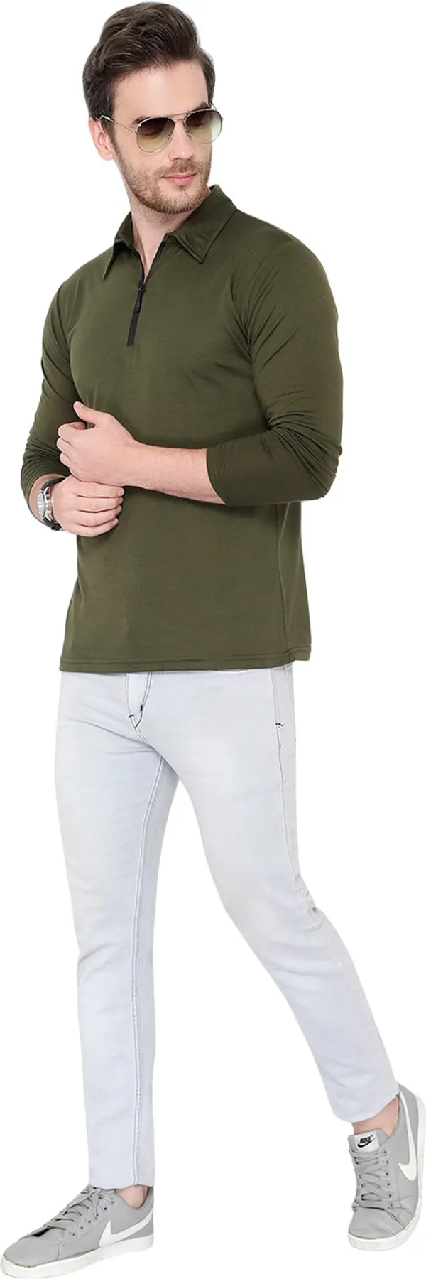 Green_Cotton_Solid_Polo_Neck_Regukar_Fit_T-Shirt_For_Men