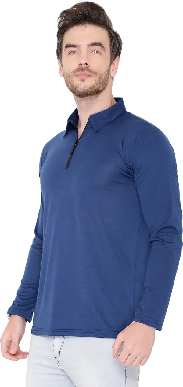 Blue_Cotton_Solid_Polo_Neck_Regukar_Fit_T-Shirt_For_Men