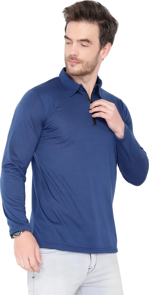 Blue_Cotton_Solid_Polo_Neck_Regukar_Fit_T-Shirt_For_Men