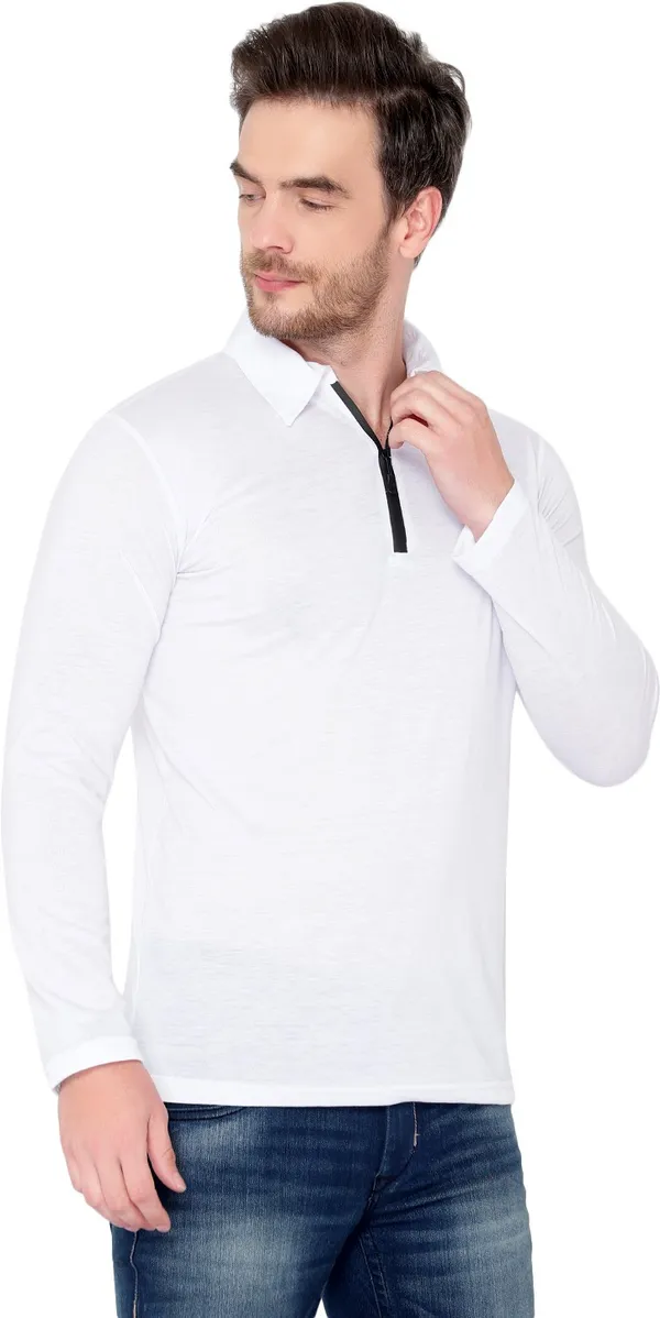 White_Cotton_Solid_Polo_Neck_Regukar_Fit_T-Shirt_For_Men