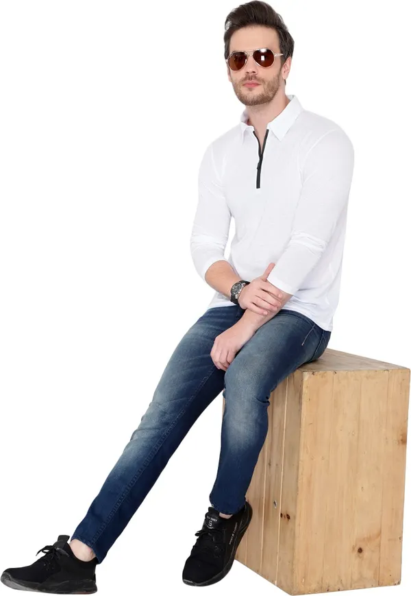 White_Cotton_Solid_Polo_Neck_Regukar_Fit_T-Shirt_For_Men