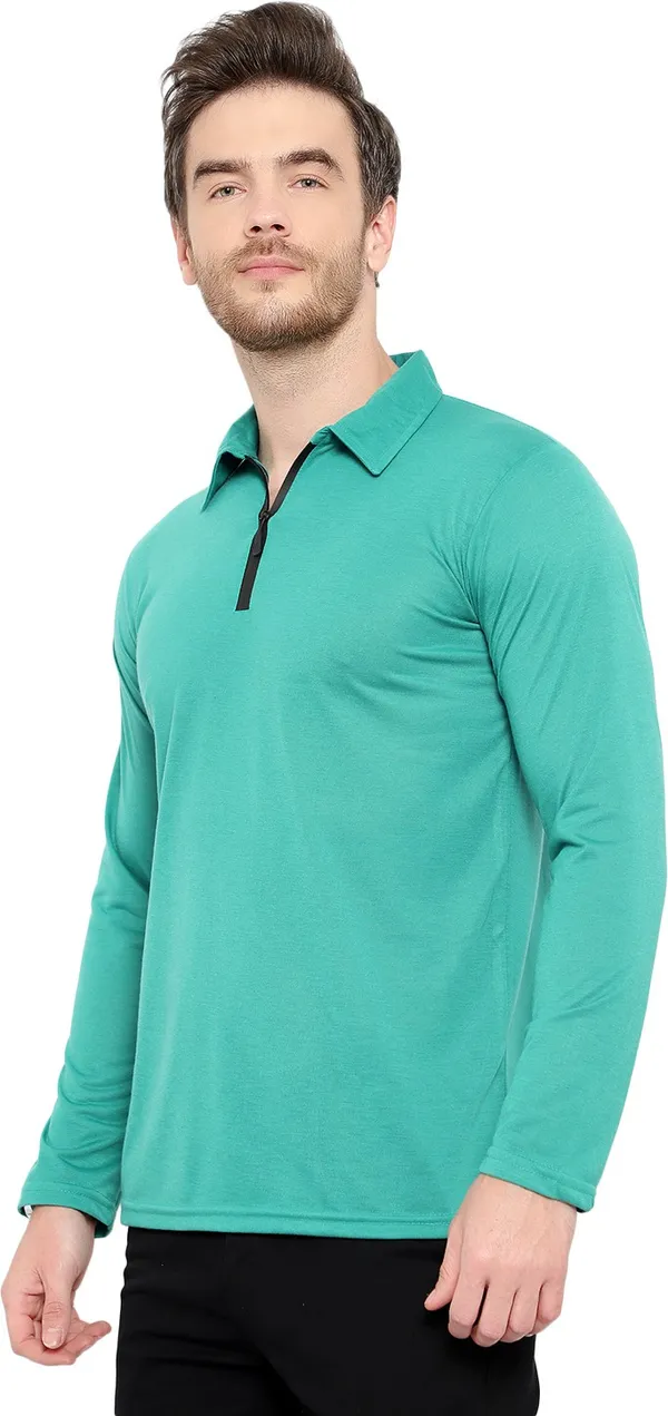 Light_Green_Cotton_Solid_Polo_Neck_Regukar_Fit_T-Shirt_For_Men