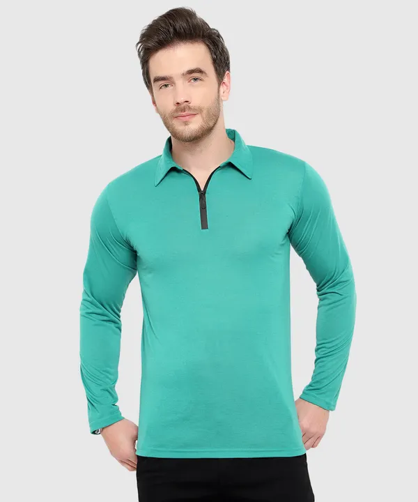 Light_Green_Cotton_Solid_Polo_Neck_Regukar_Fit_T-Shirt_For_Men