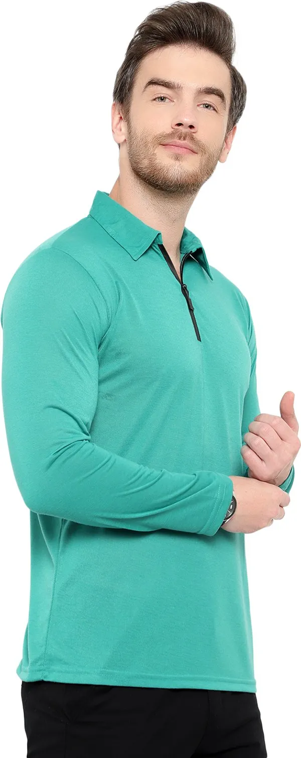 Light_Green_Cotton_Solid_Polo_Neck_Regukar_Fit_T-Shirt_For_Men