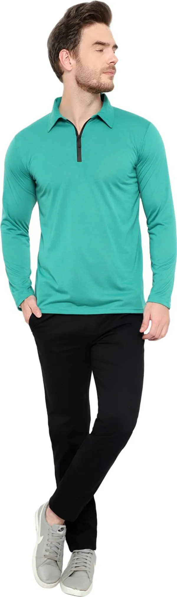 Light_Green_Cotton_Solid_Polo_Neck_Regukar_Fit_T-Shirt_For_Men