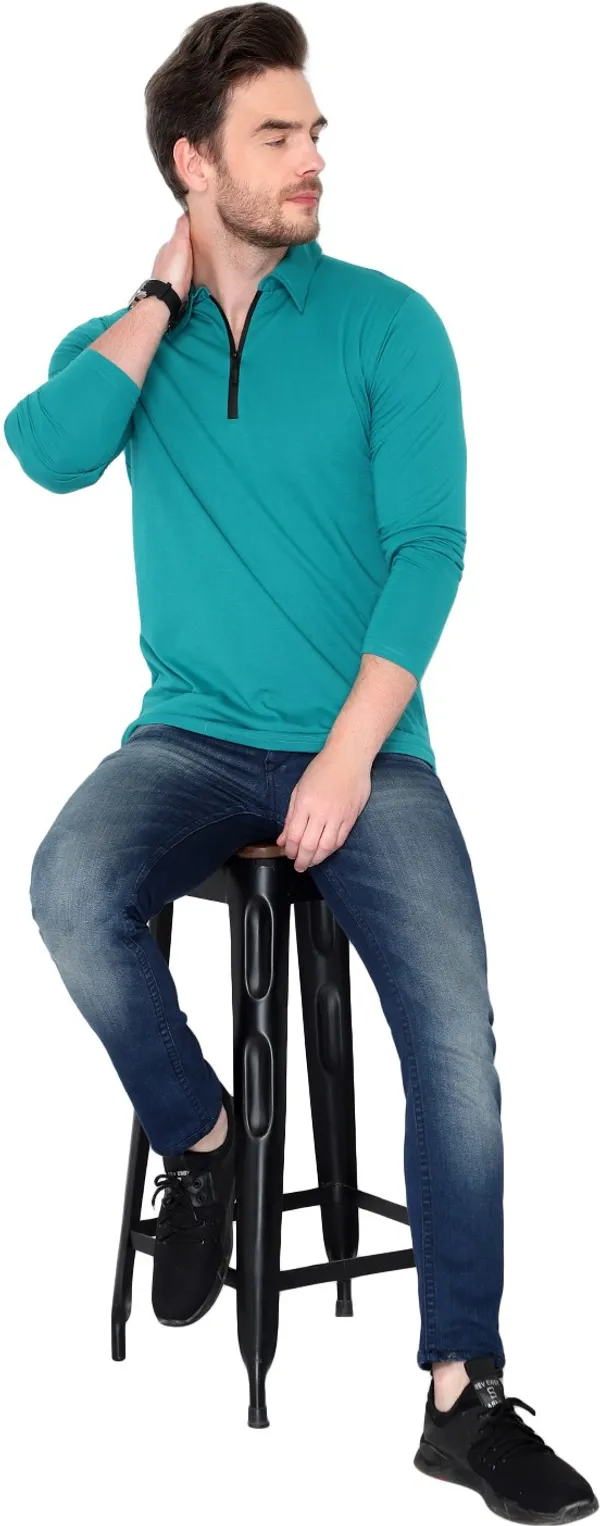 Dark_Blue_Cotton_Solid_Polo_Neck_Regukar_Fit_T-Shirt_For_Men