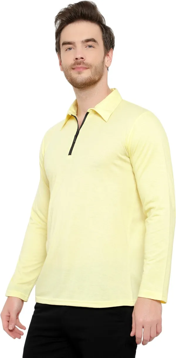 Yellow_Cotton_Solid_Polo_Neck_Regukar_Fit_T-Shirt_For_Men