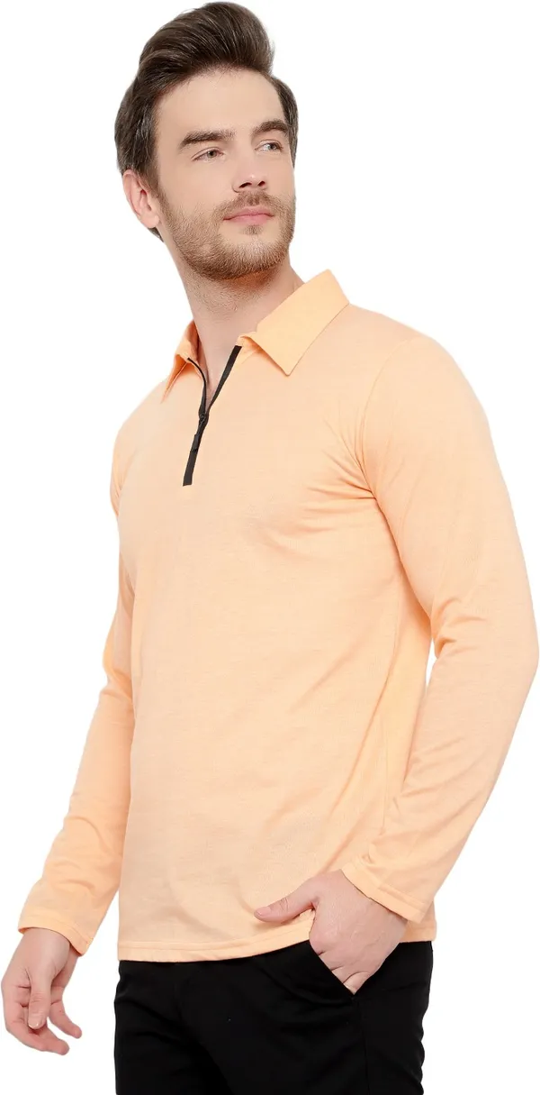 Beige_Cotton_Solid_Polo_Neck_Regukar_Fit_T-Shirt_For_Men