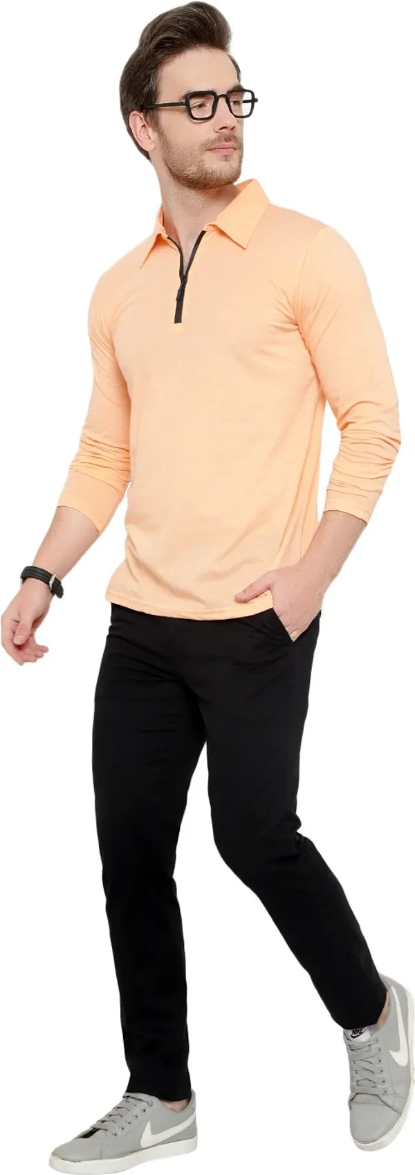 Beige_Cotton_Solid_Polo_Neck_Regukar_Fit_T-Shirt_For_Men