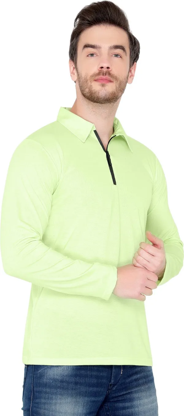 Light_Green_Cotton_Solid_Polo_Neck_Regukar_Fit_T-Shirt_For_Men