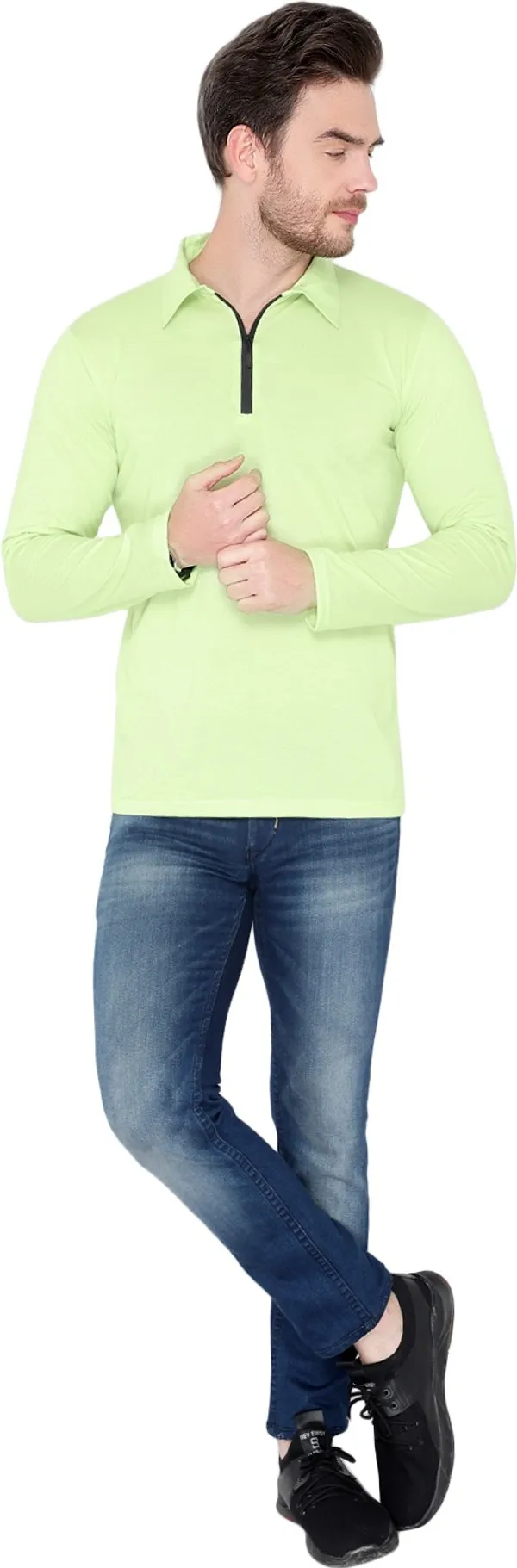 Light_Green_Cotton_Solid_Polo_Neck_Regukar_Fit_T-Shirt_For_Men
