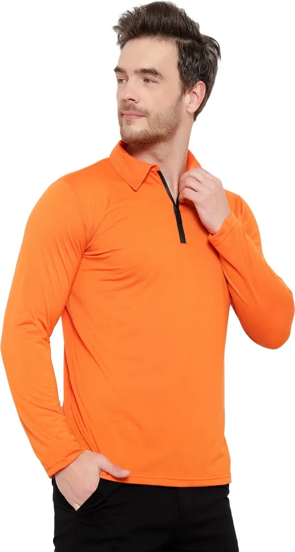 Orange_Cotton_Solid_Polo_Neck_Regukar_Fit_T-Shirt_For_Men