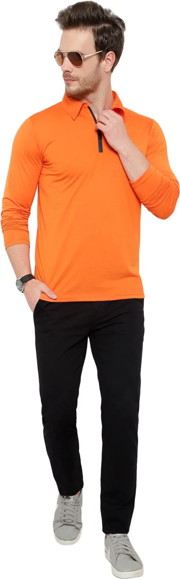 Orange_Cotton_Solid_Polo_Neck_Regukar_Fit_T-Shirt_For_Men