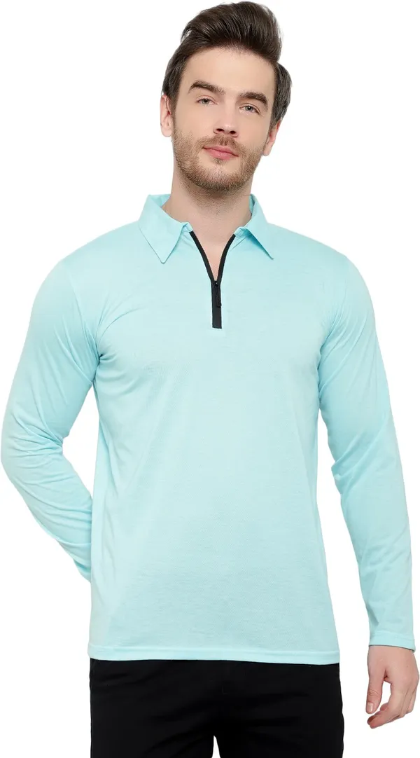 Blue_Cotton_Solid_Polo_Neck_Regukar_Fit_T-Shirt_For_Men