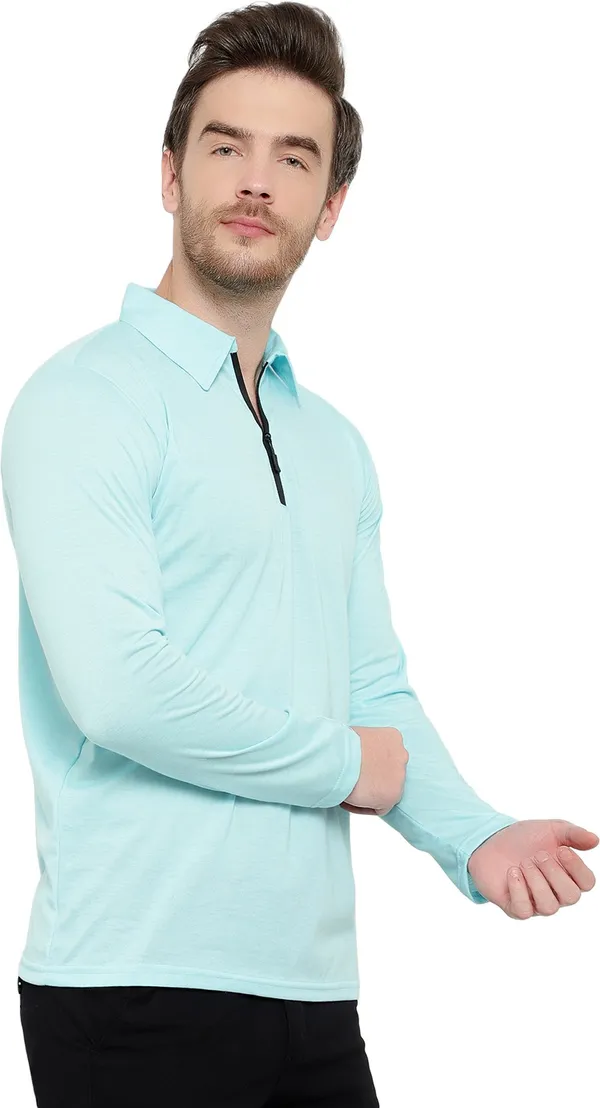 Blue_Cotton_Solid_Polo_Neck_Regukar_Fit_T-Shirt_For_Men
