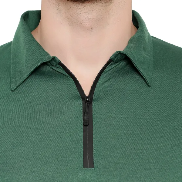 Dark_Green_Cotton_Solid_Polo_Neck_Regukar_Fit_T-Shirt_For_Men