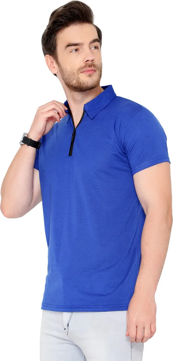 Dark_Blue_Cotton_Solid_Polo_Neck_Regukar_Fit_T-Shirt_For_Men